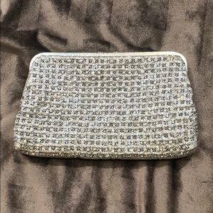 Silver clutch with rhinestone